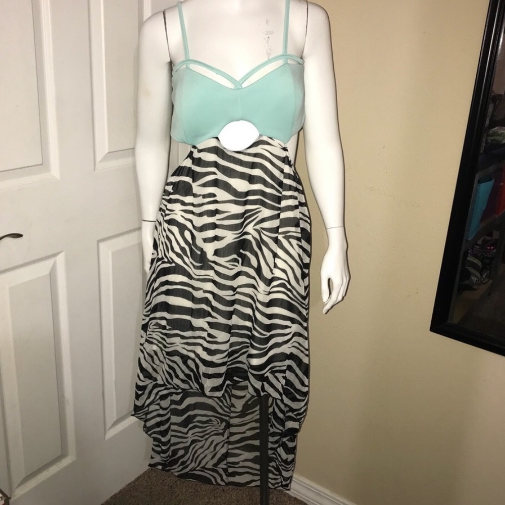 Debs Large Hi Low Animal Print Blue Dress